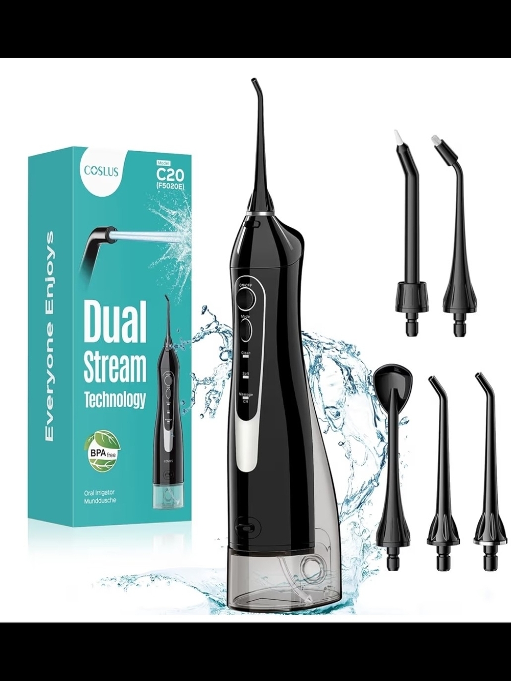 COSLUS Dual Stream Oral Irrigator - Black